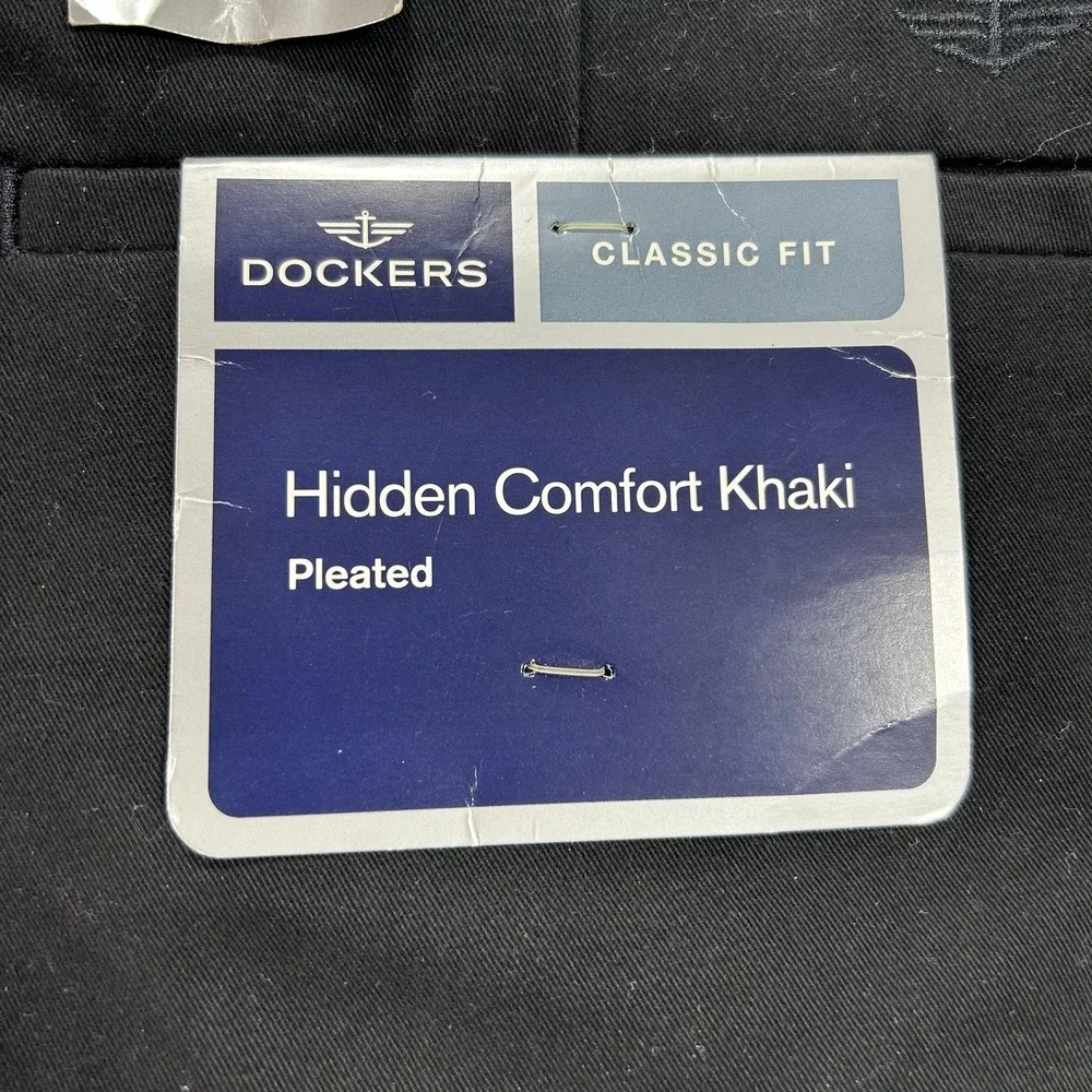 NEW Dockers Hidden Comfort Khaki Pants Mens 38x30‎ Black Pleated Classic Fit